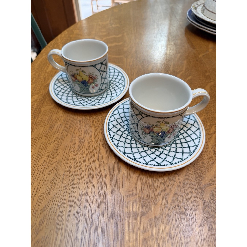 Pair Villeroy & Boch "Basket" Cup & Saucer Sets Germany Mint